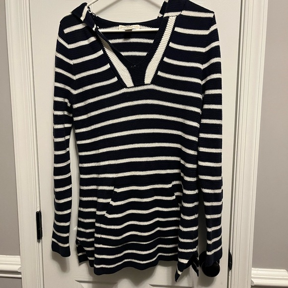 Sweaters - Saint Tropez West Cotton Hoodie Navy & Cream Strips Size‎ M. Heavy. Warm. Causal